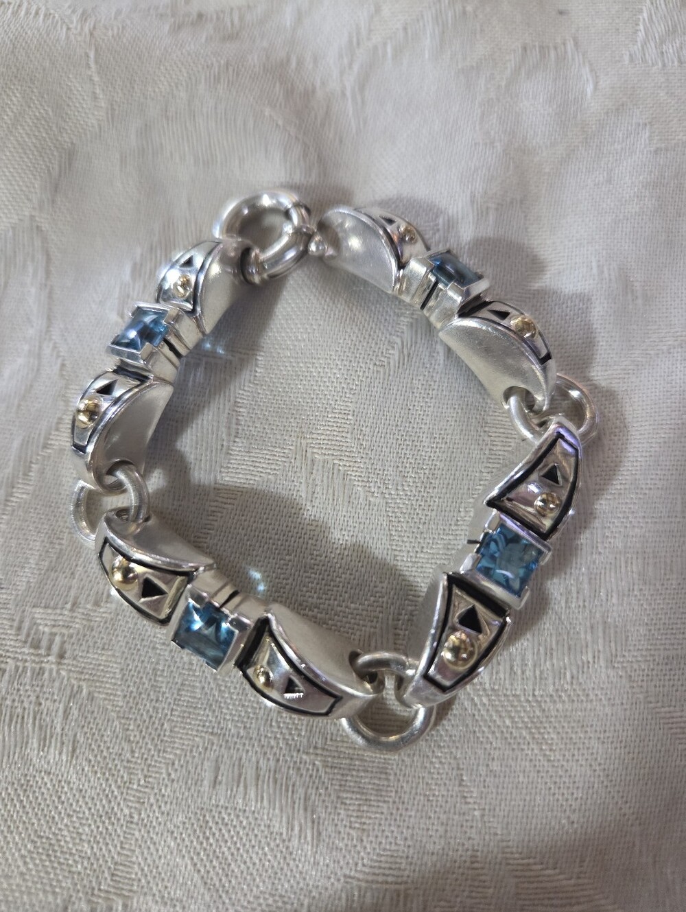 John Atencio Blue Topaz Solar Link Bracelet, SS & 18k